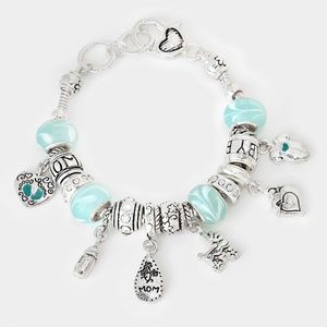 Beaded Mothers Day Footprint Charm Bracelet